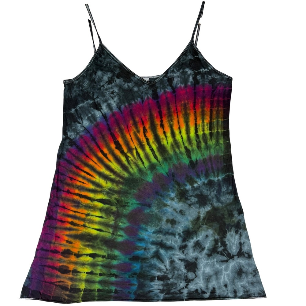 American Apparel Womens XL Tie Dye Cami Tank Top Rainbow Spiral Made in USA